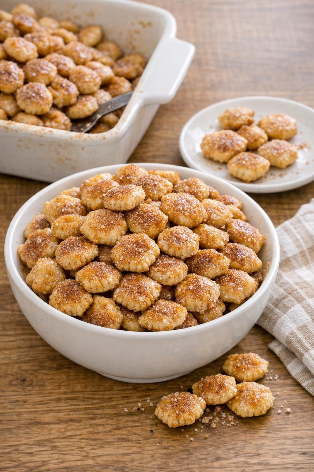 Finished sweet baked oyster cracker dessert