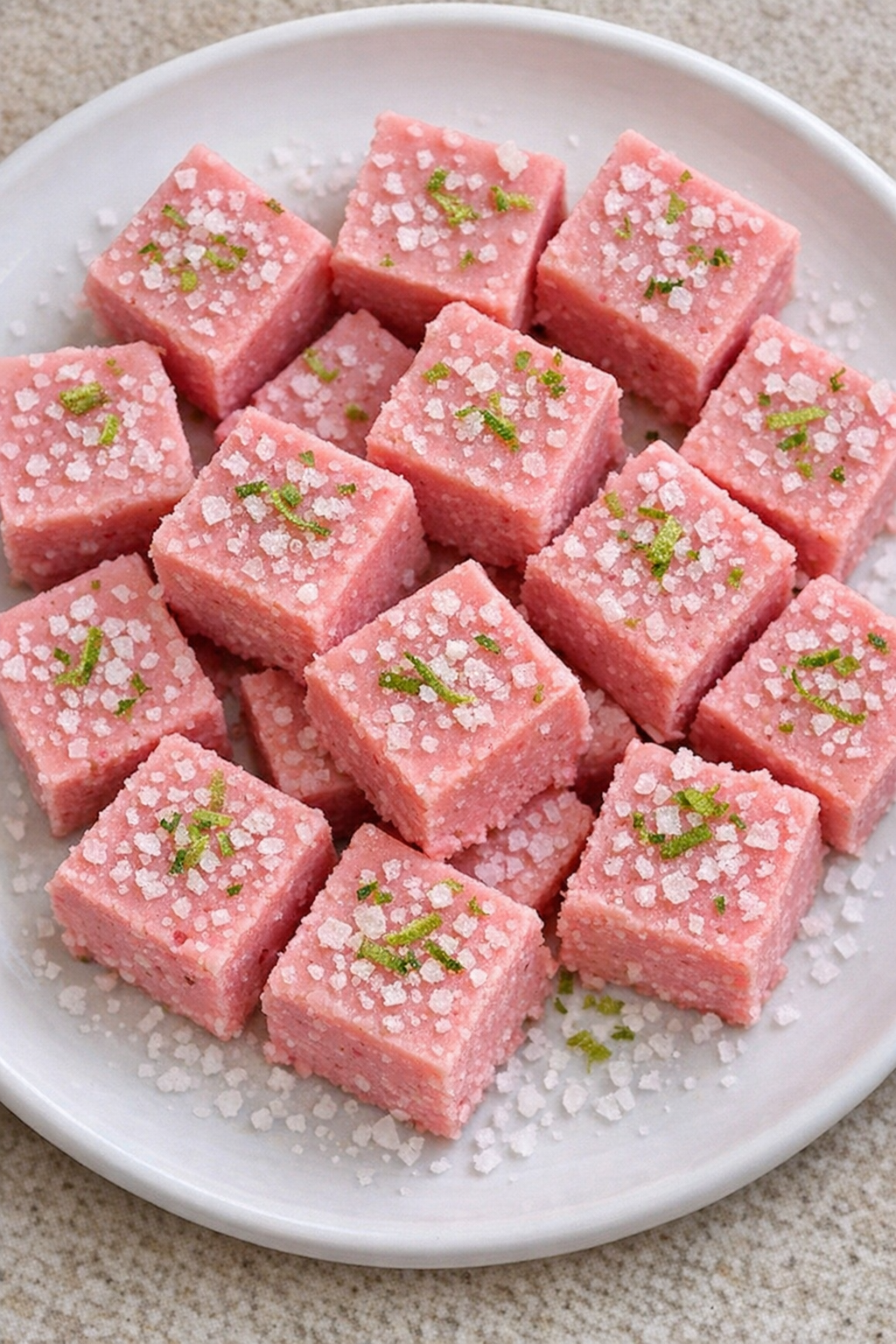 Slow cooker strawberry margarita fudge on a white plate