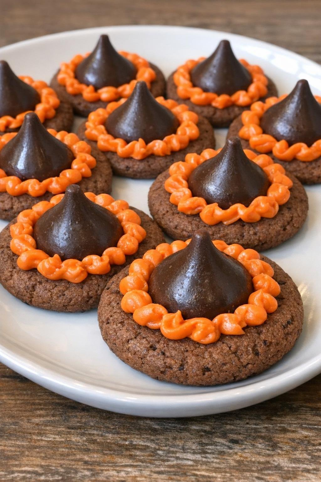 3-ingredient witch hat cookies on a white plate