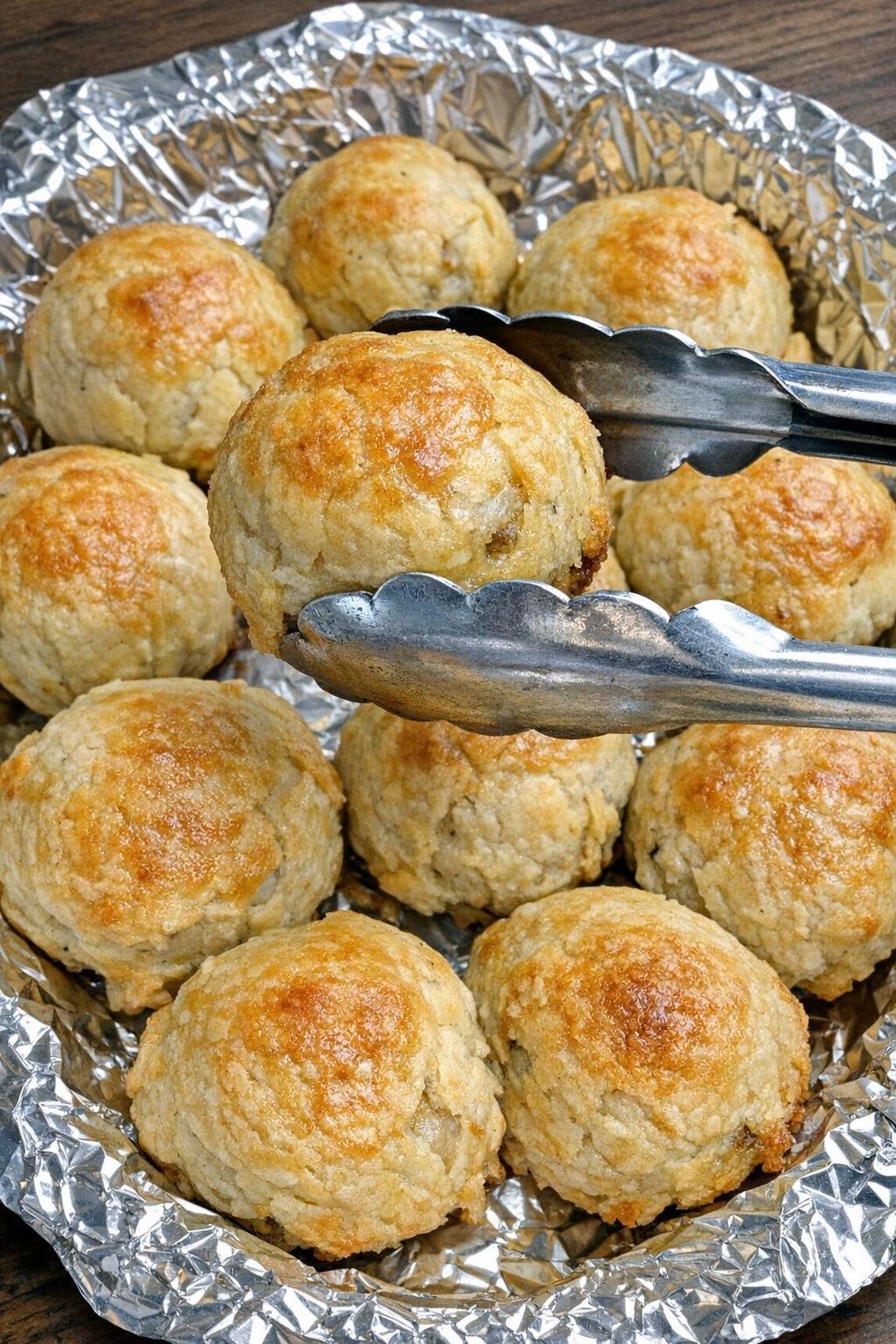 Biscuit landry balls on a foil-lined platter