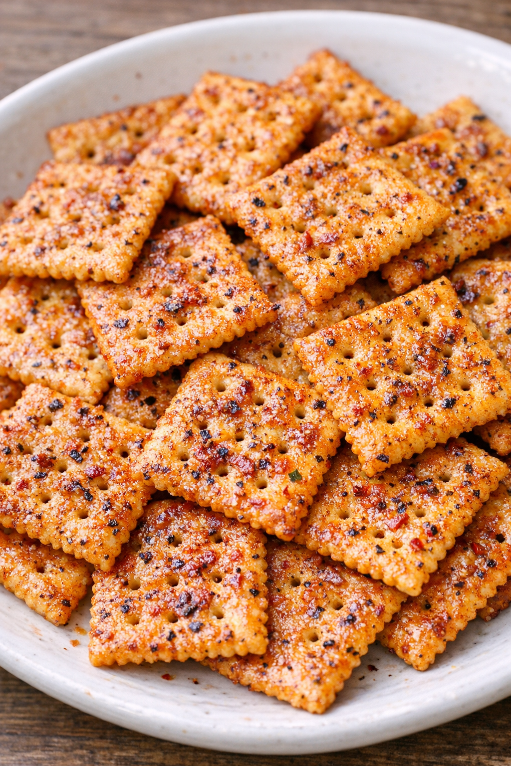 Southern 4-ingredient spicy firecracker crackers on a white ceramic plate