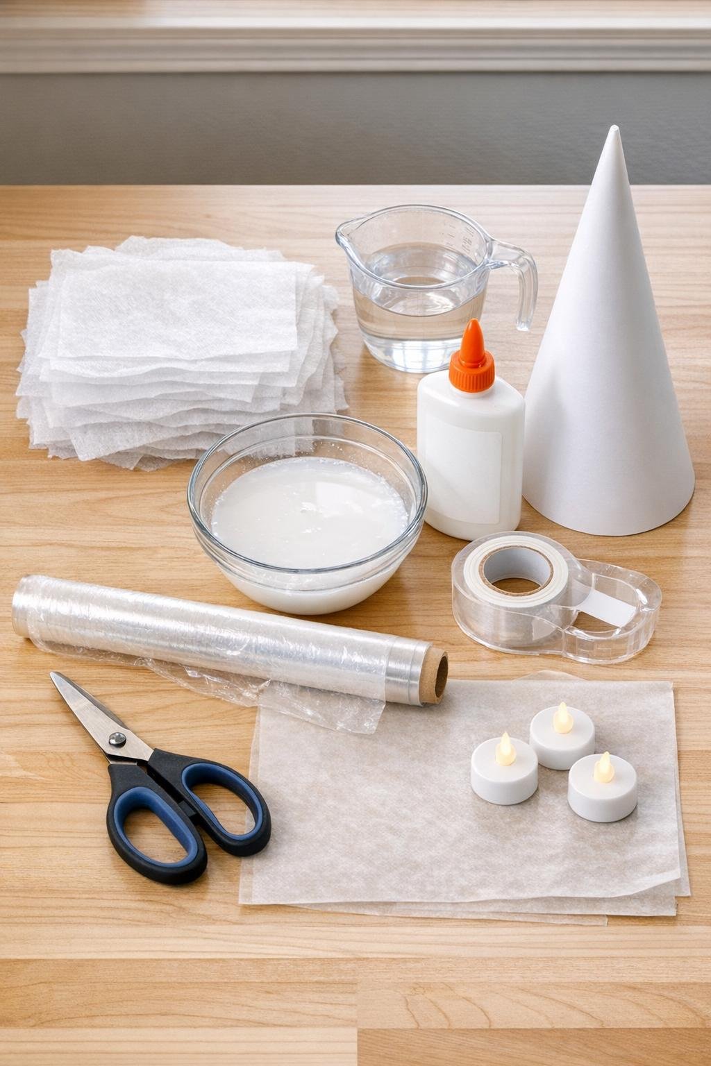 Materials laid out for the dryer sheet craft project