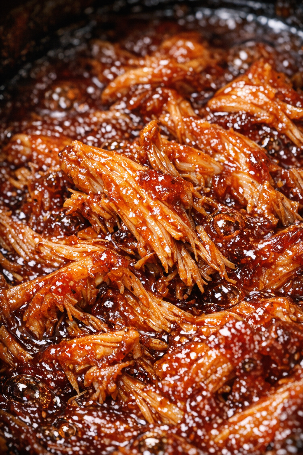 Slow cooker chicken in glossy crimson glaze