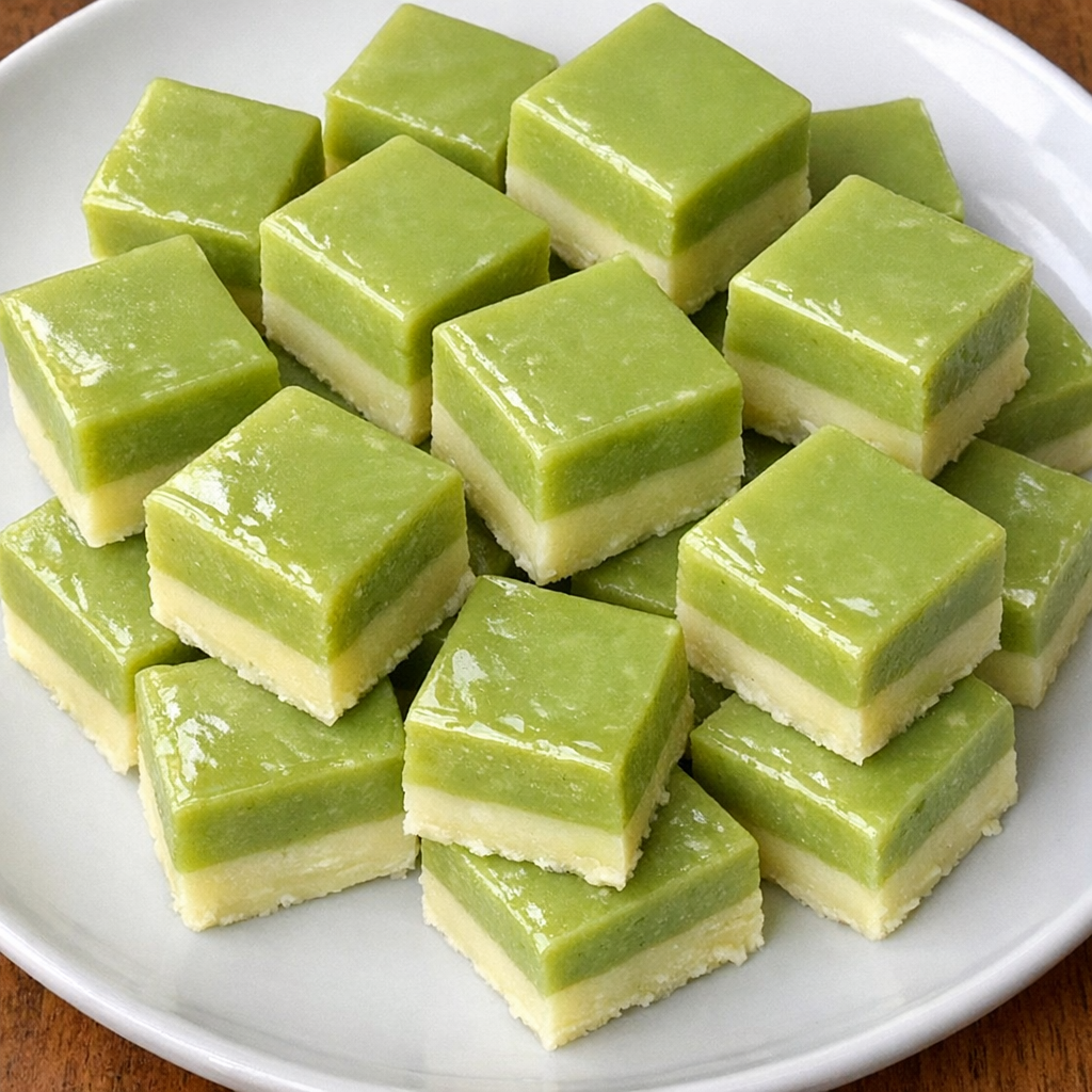 Slow cooker iced matcha latte fudge squares on a white plate