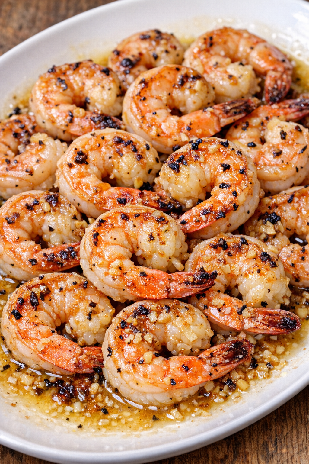Low carb 3-ingredient garlic shrimp skillet, close up