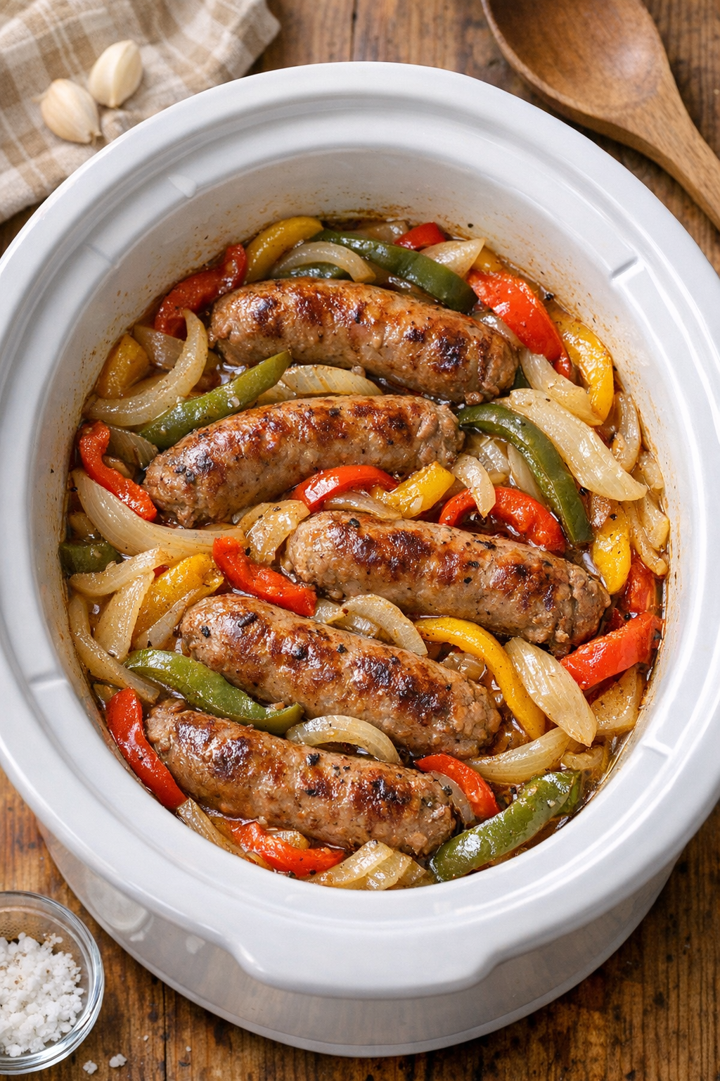 Finished slow cooker sausage and peppers