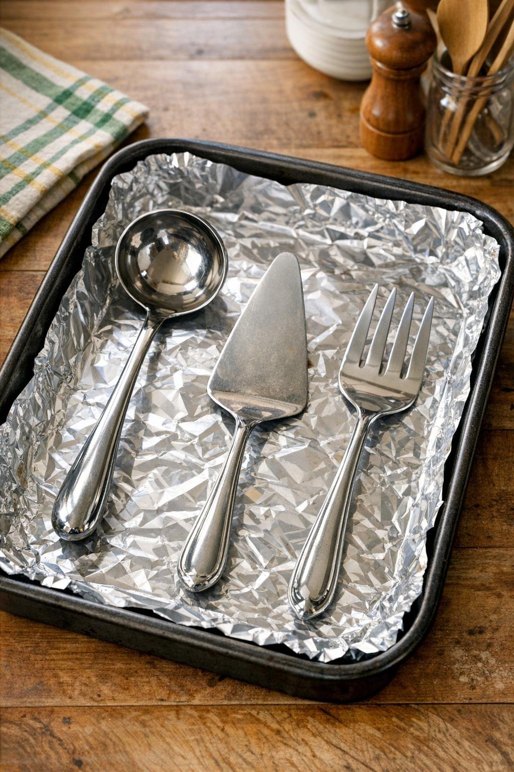 Serving pieces laid flat in a foil-lined roasting pan