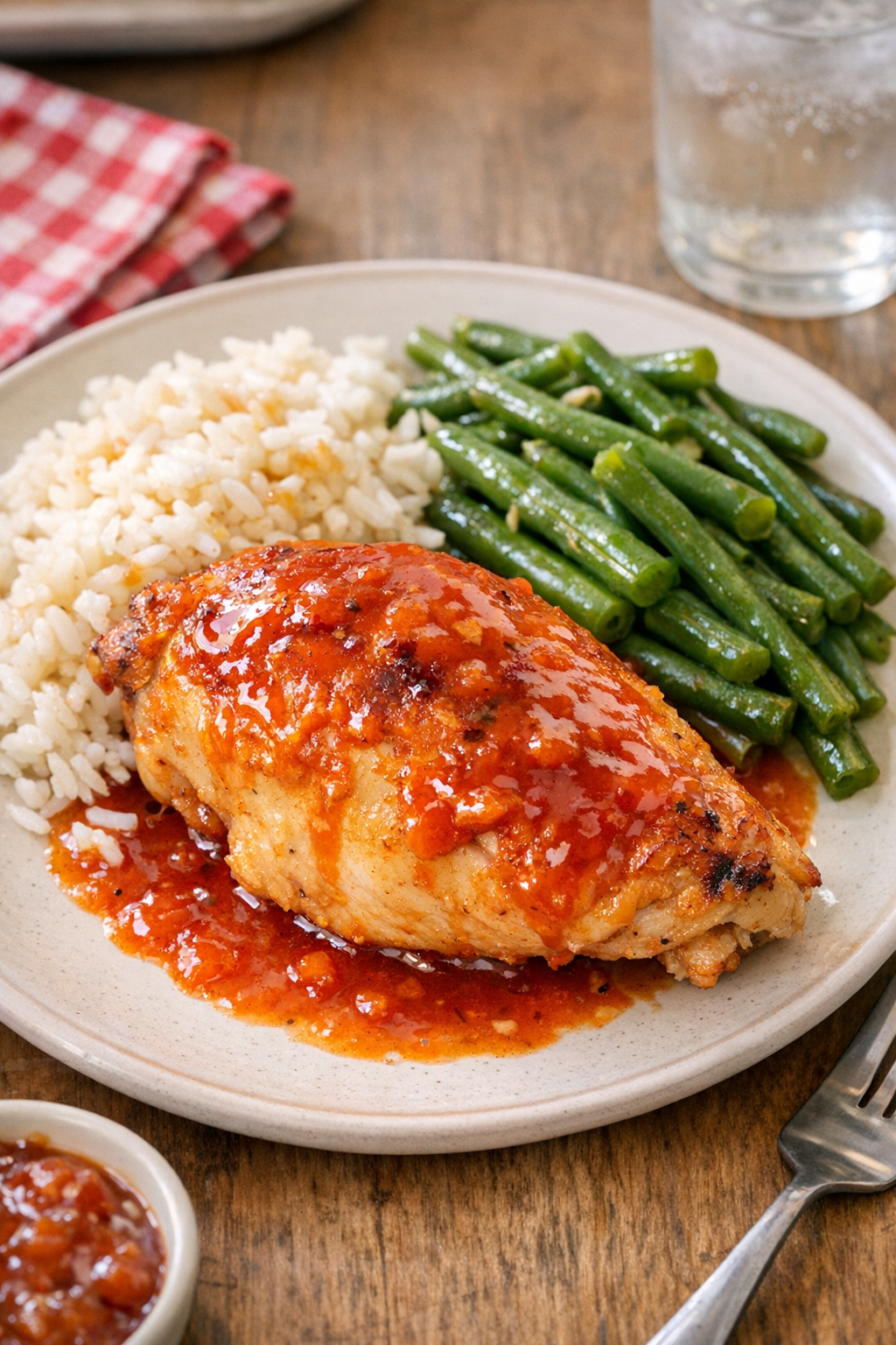 Baked sunset chicken plated with sauce