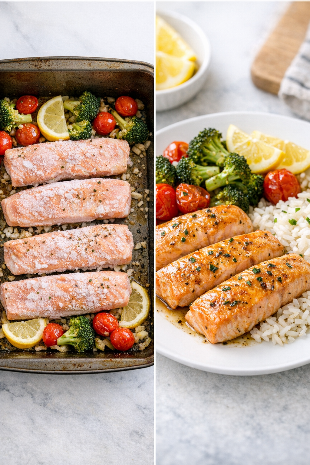 Finished baked salmon tenderloins plated for serving
