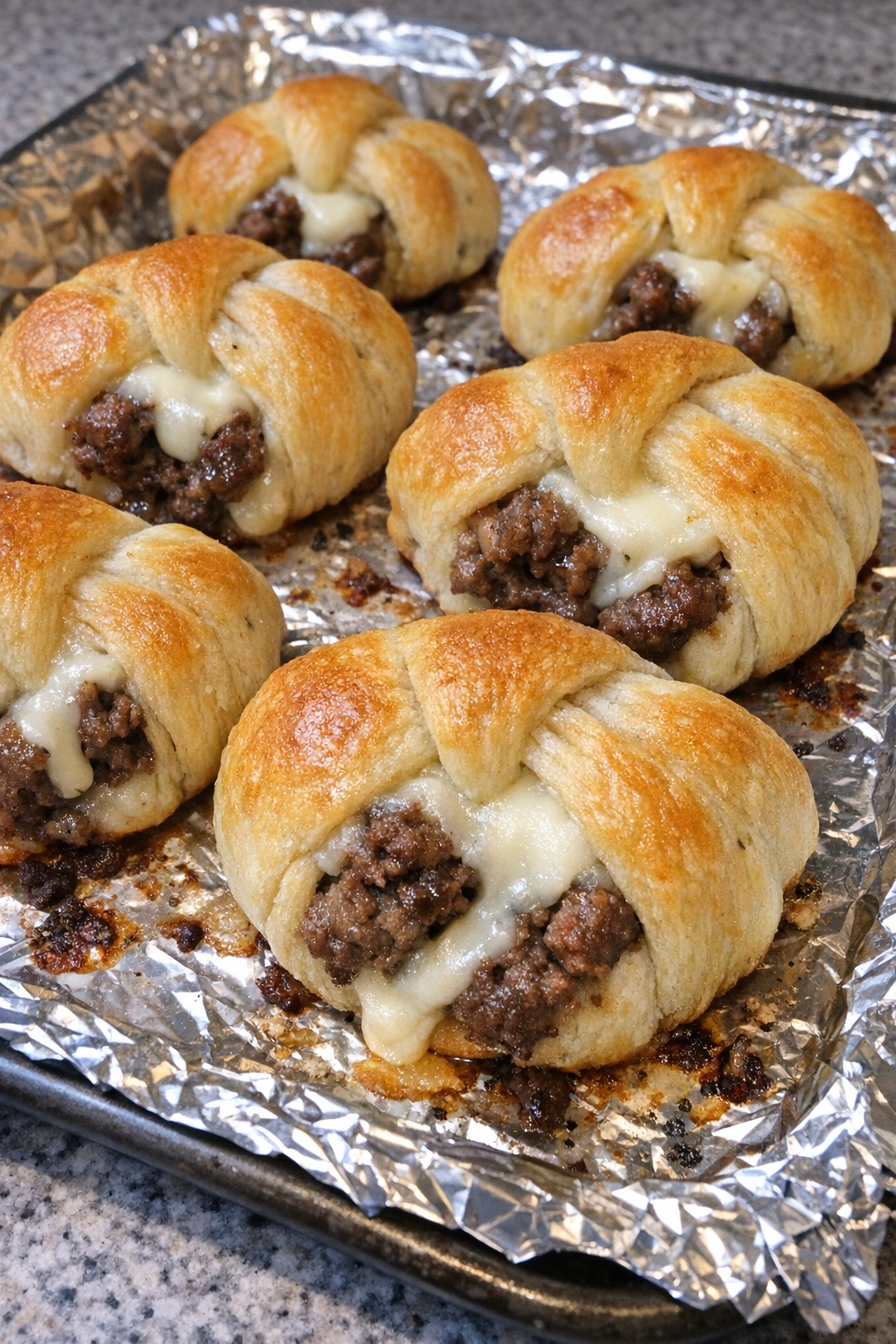 Oven baked beef crescent knots fresh from the oven