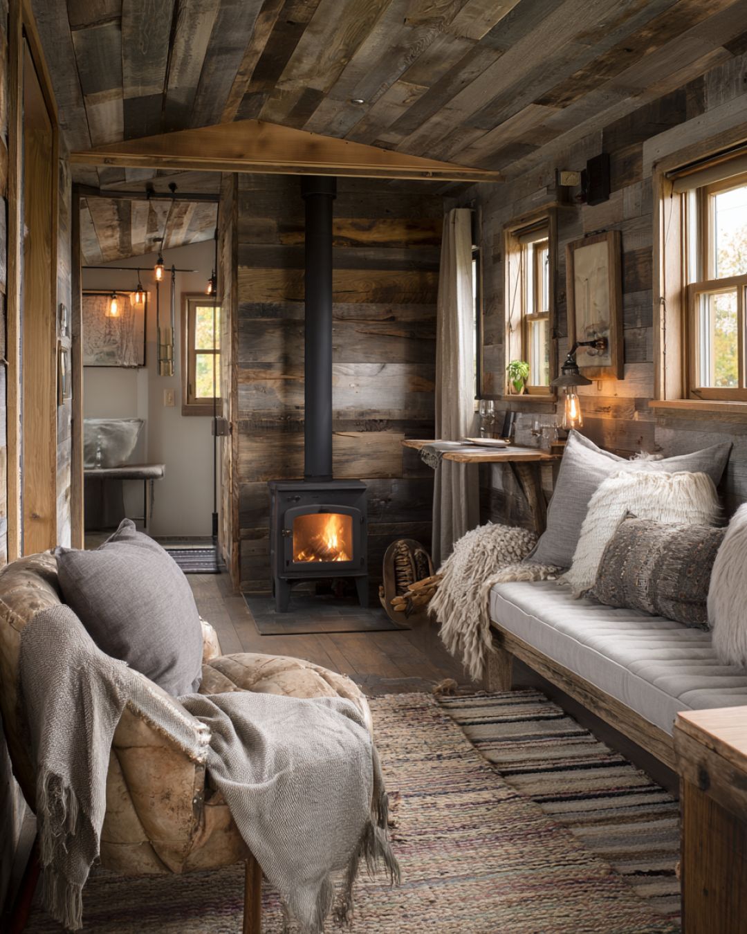 Step inside this winter-ready rustic micro cottage with stacked-stone ...