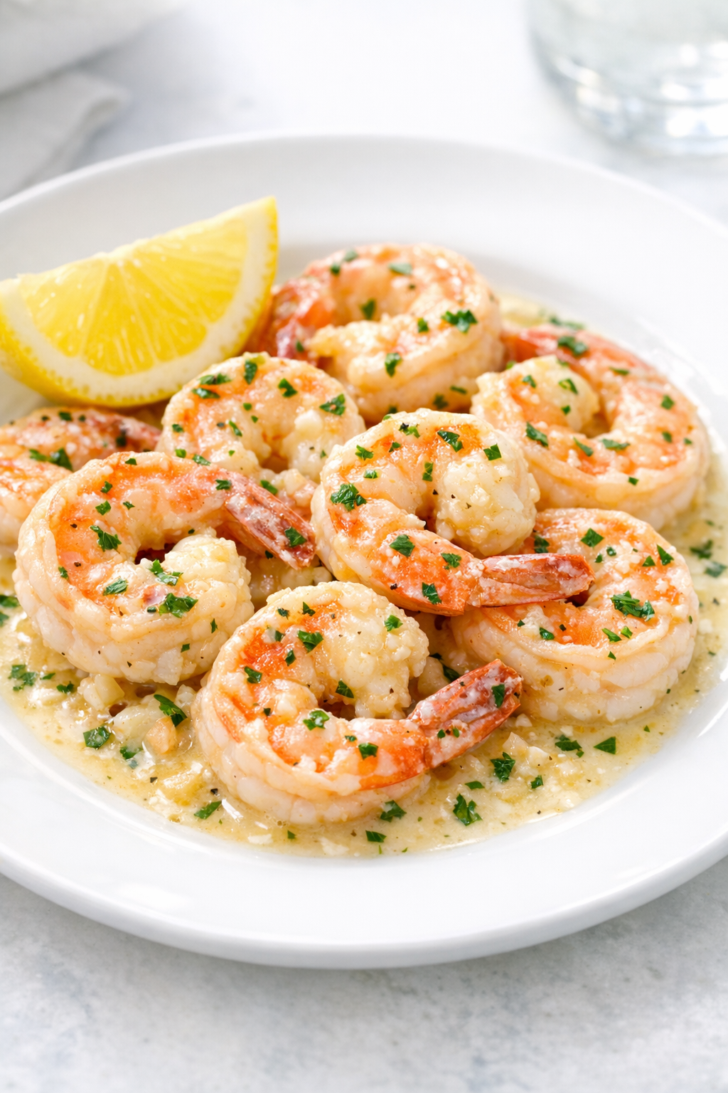 Creamy garlic butter shrimp with lemon