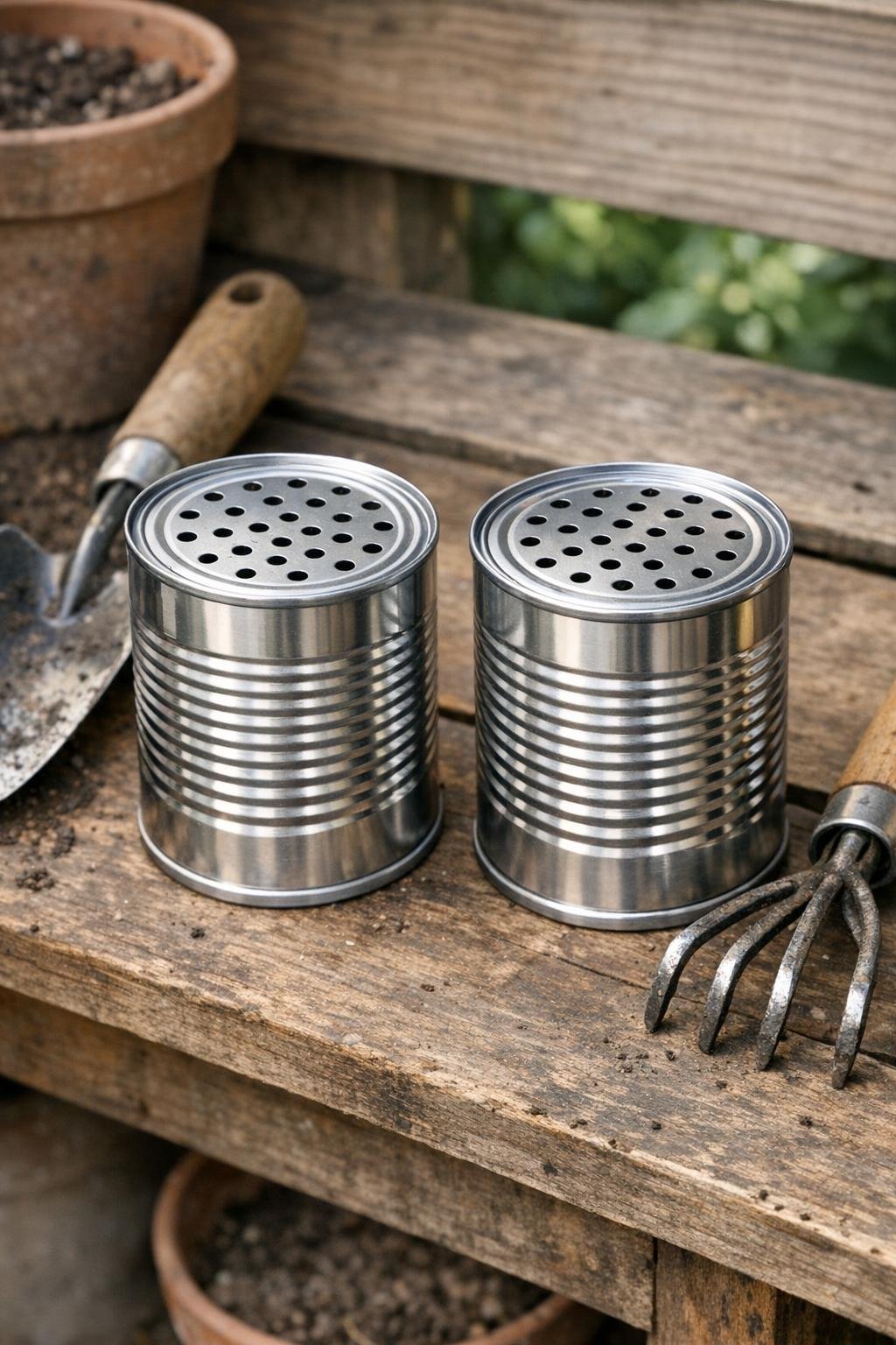 Finished aluminum soup can rust preventers ready for tool storage