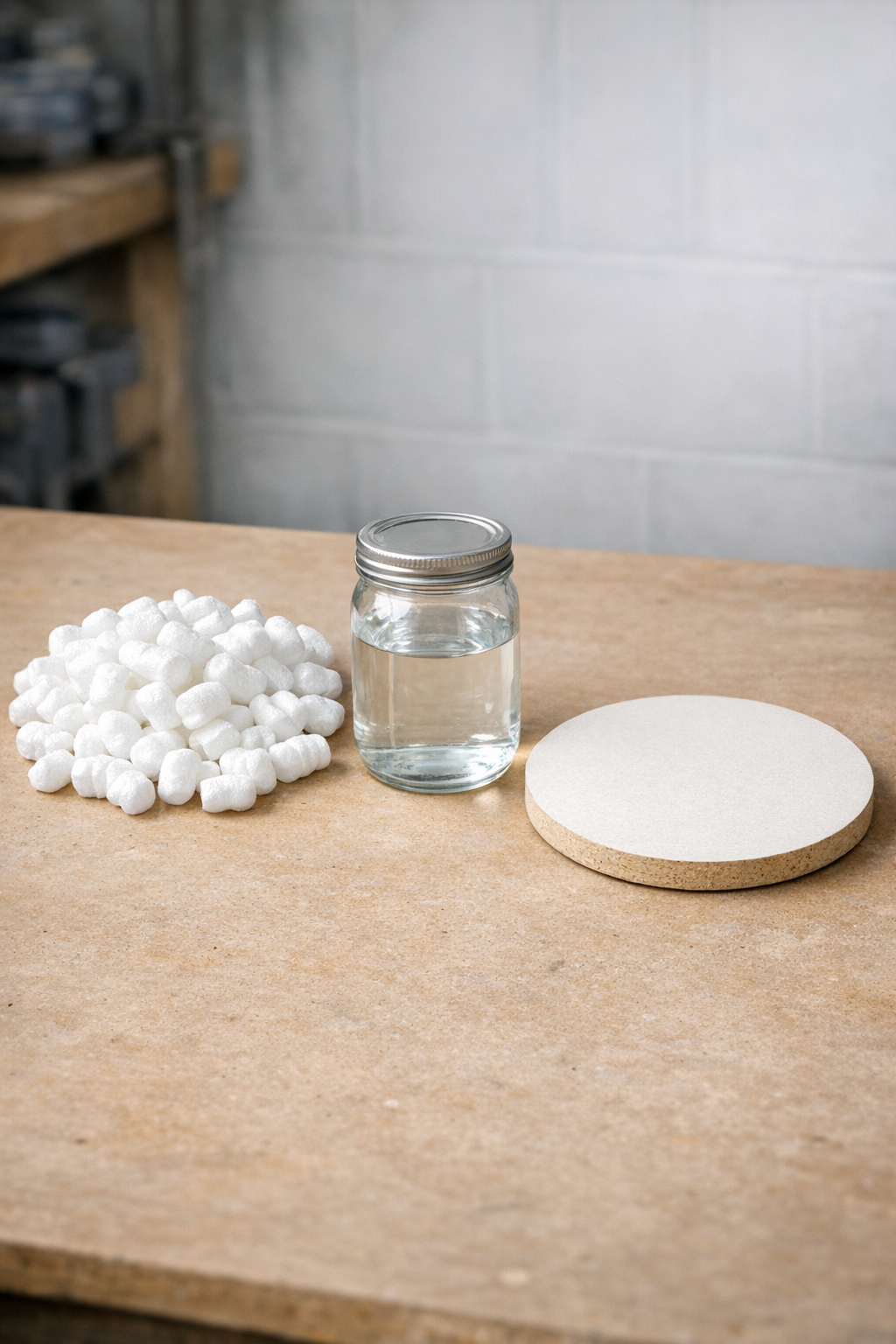 Materials for faux glass tabletop project laid out neatly