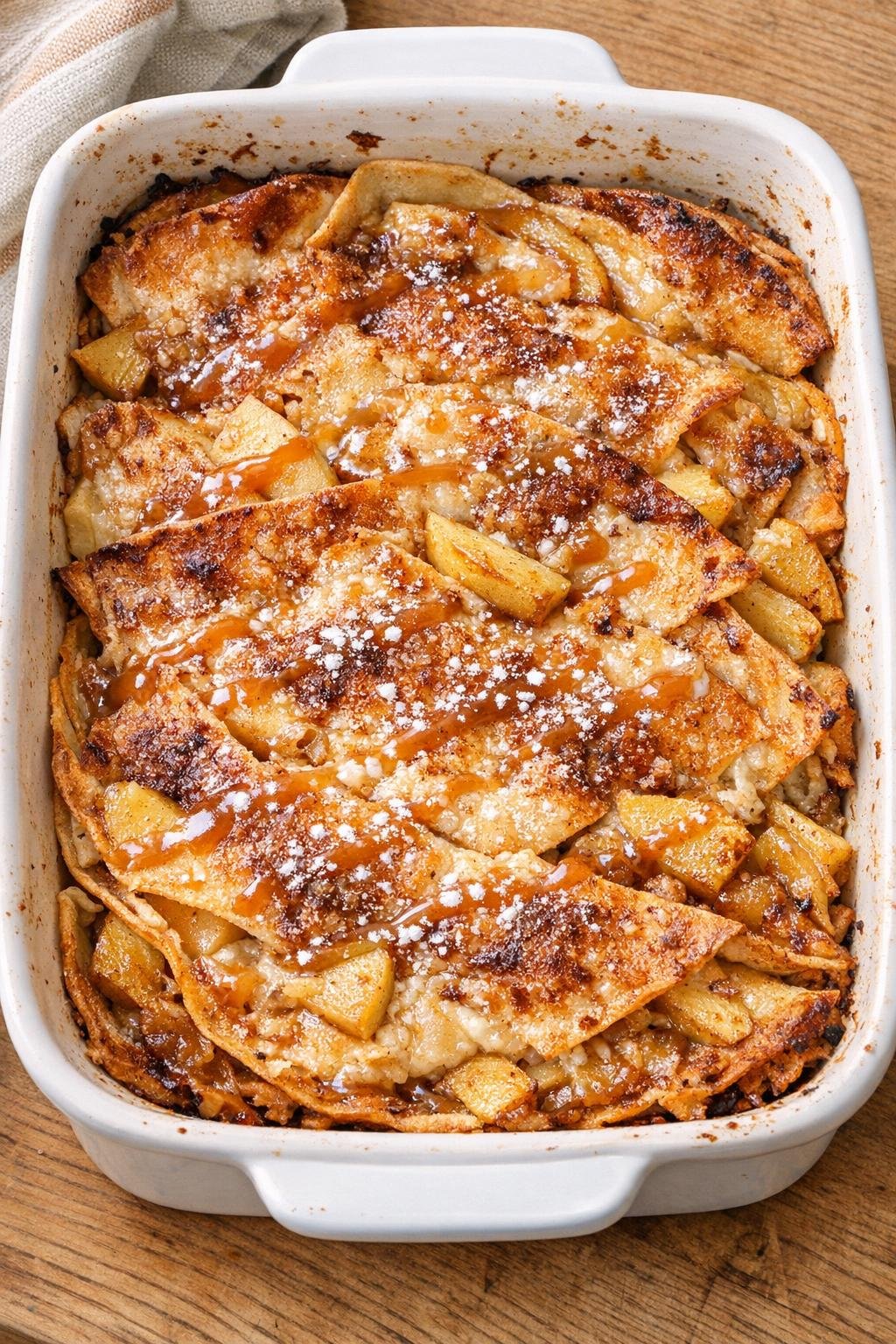 Finished baked tortilla dessert in casserole dish