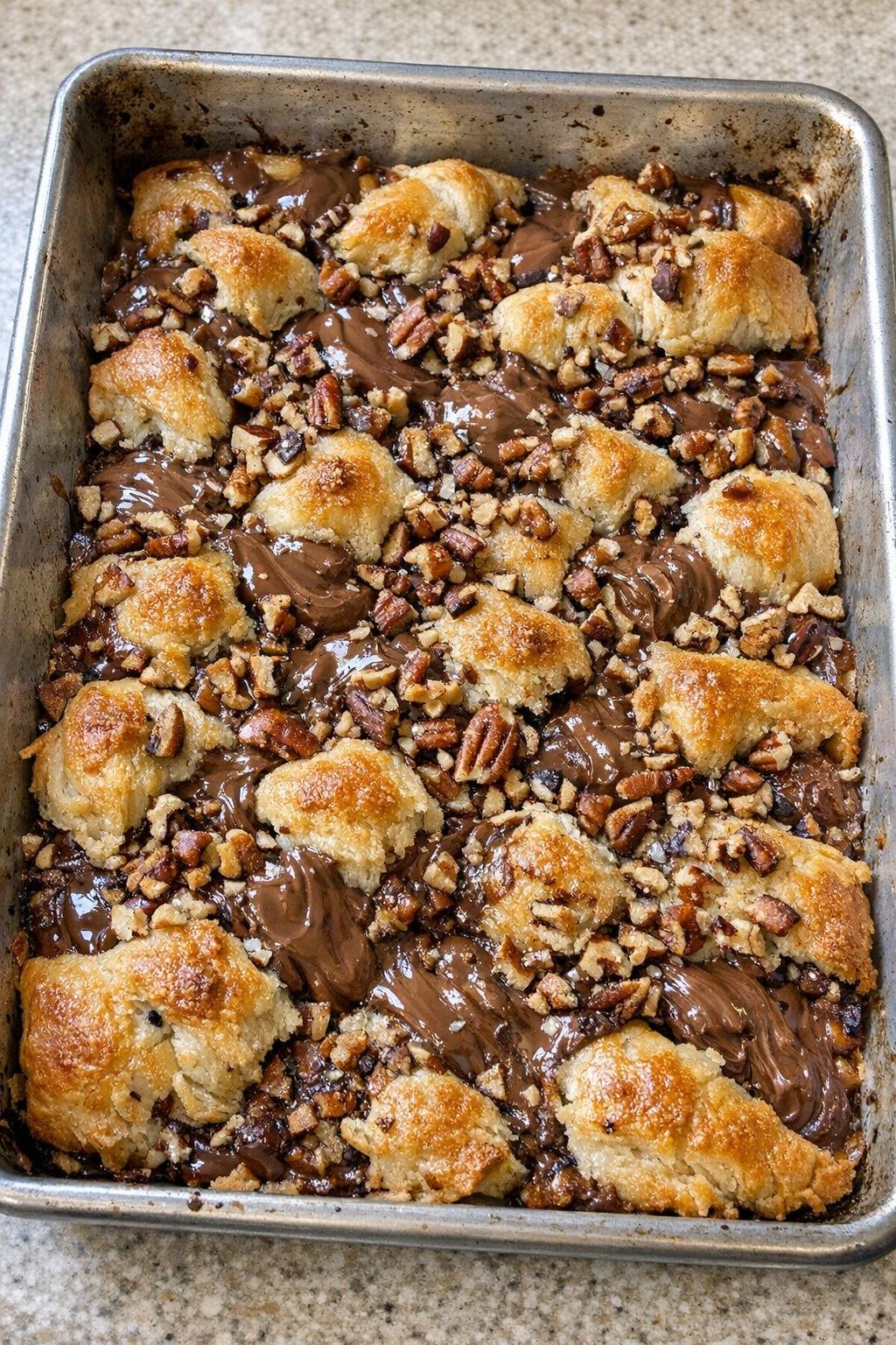 Finished baked chocolate kiss dessert in sheet pan