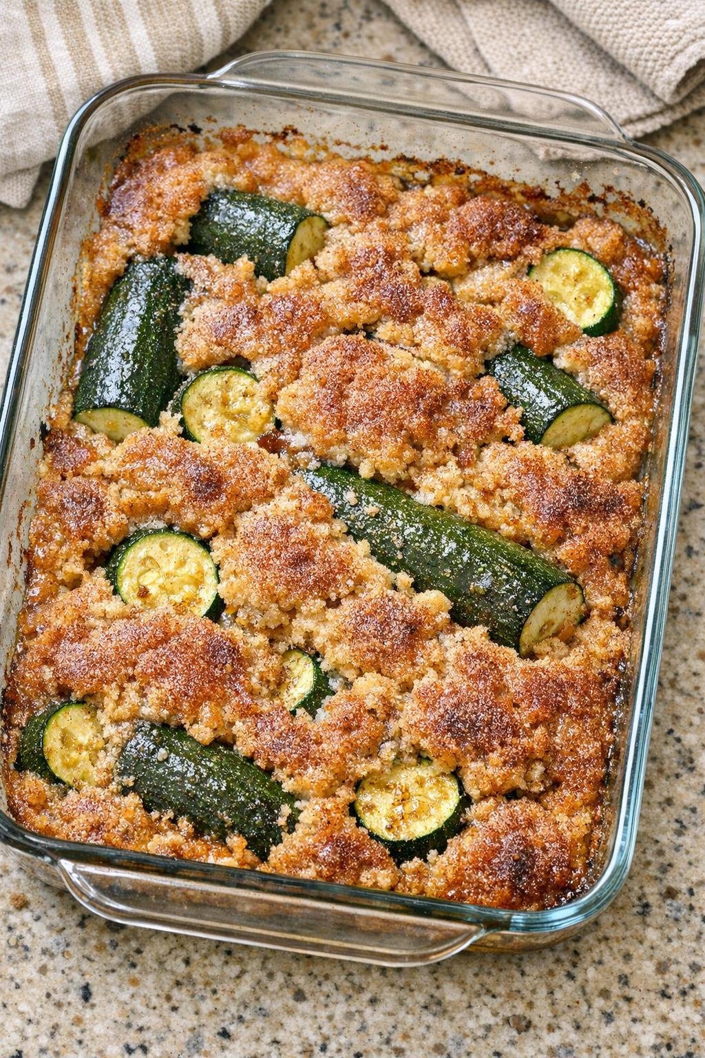 Baked zucchini dessert in a glass dish