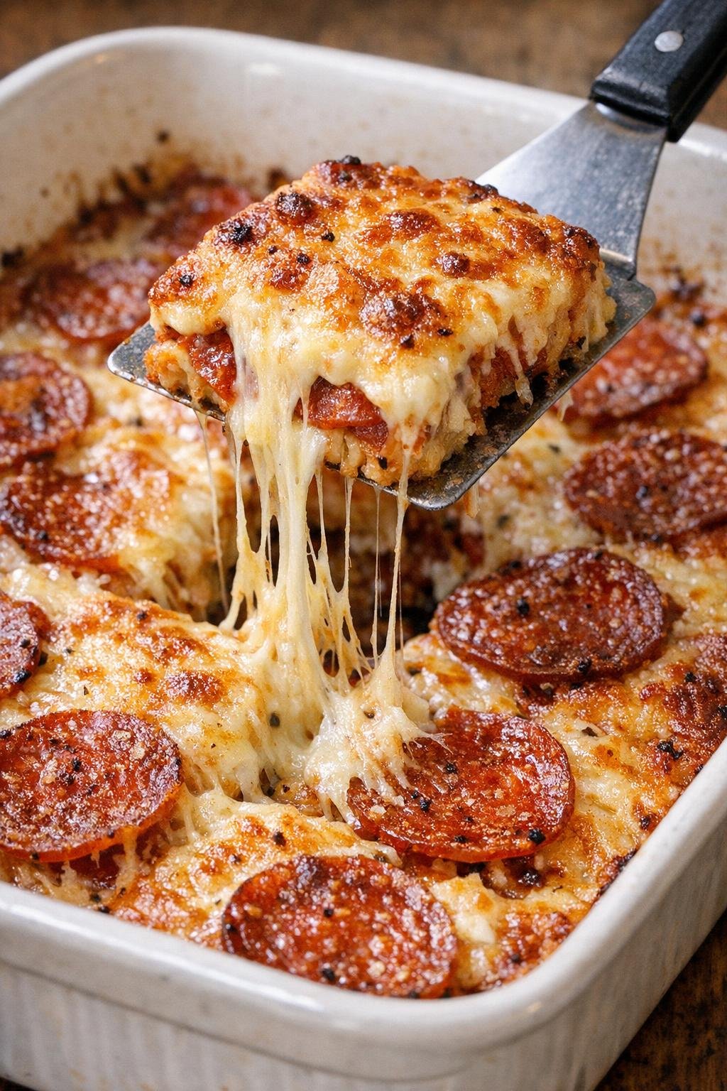 Low carb pepperoni Carlton bites in a casserole dish