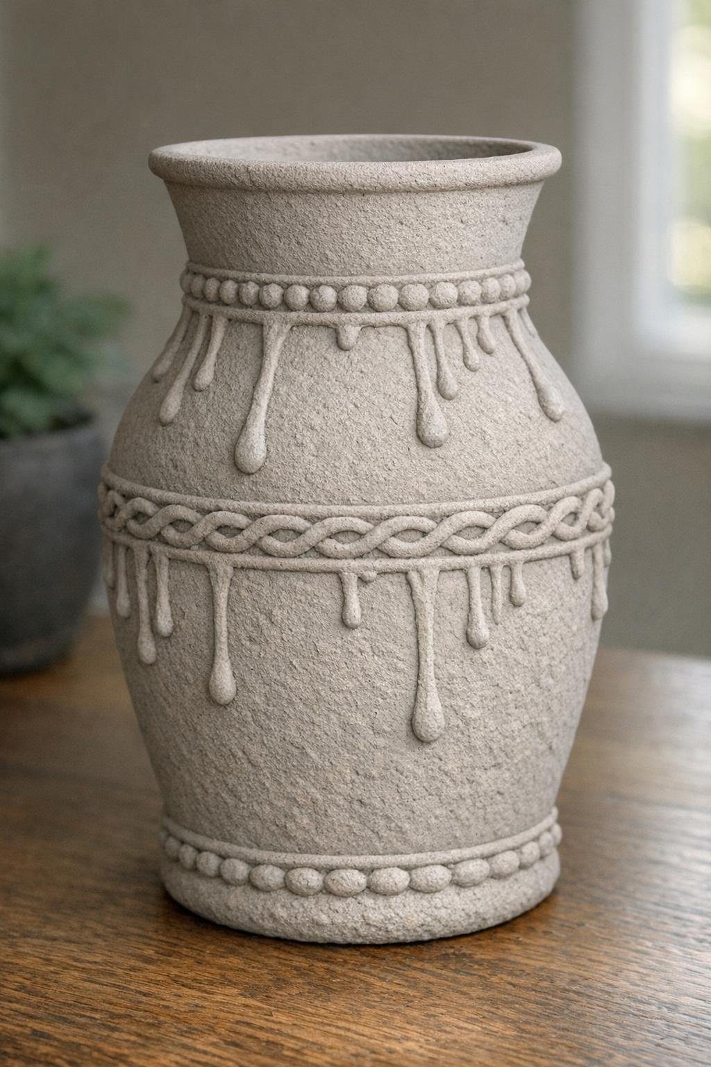 Finished carved-stone style vase made from a dollar store glass vase