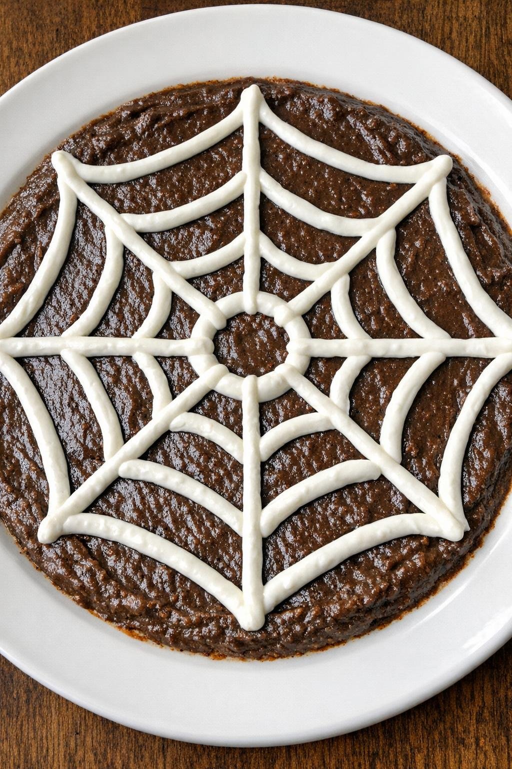 Spiderweb taco dip on a white plate