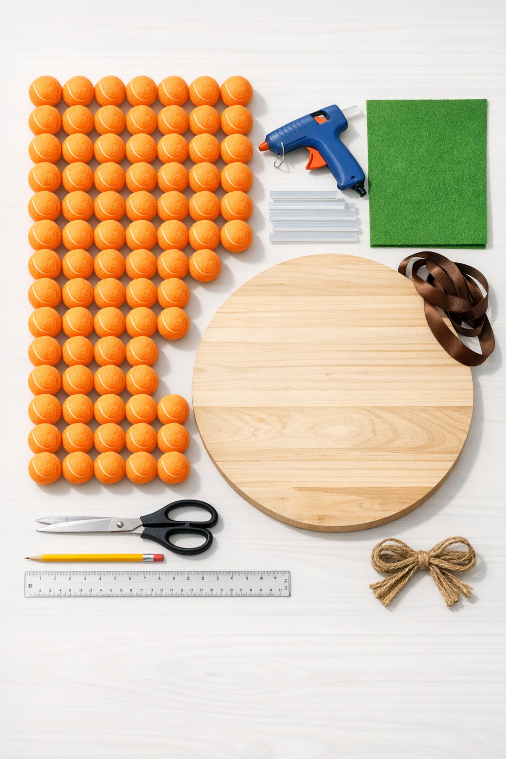 All materials for the peach door hanger laid out neatly on a work surface