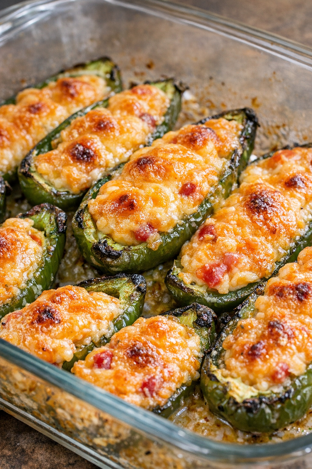 Southern 3-ingredient pimento stuffed jalapenos baked until bubbly
