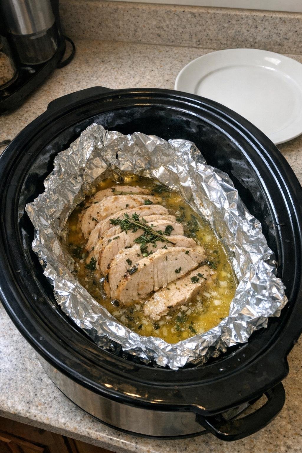 Foil-wrapped herb butter turkey breast
