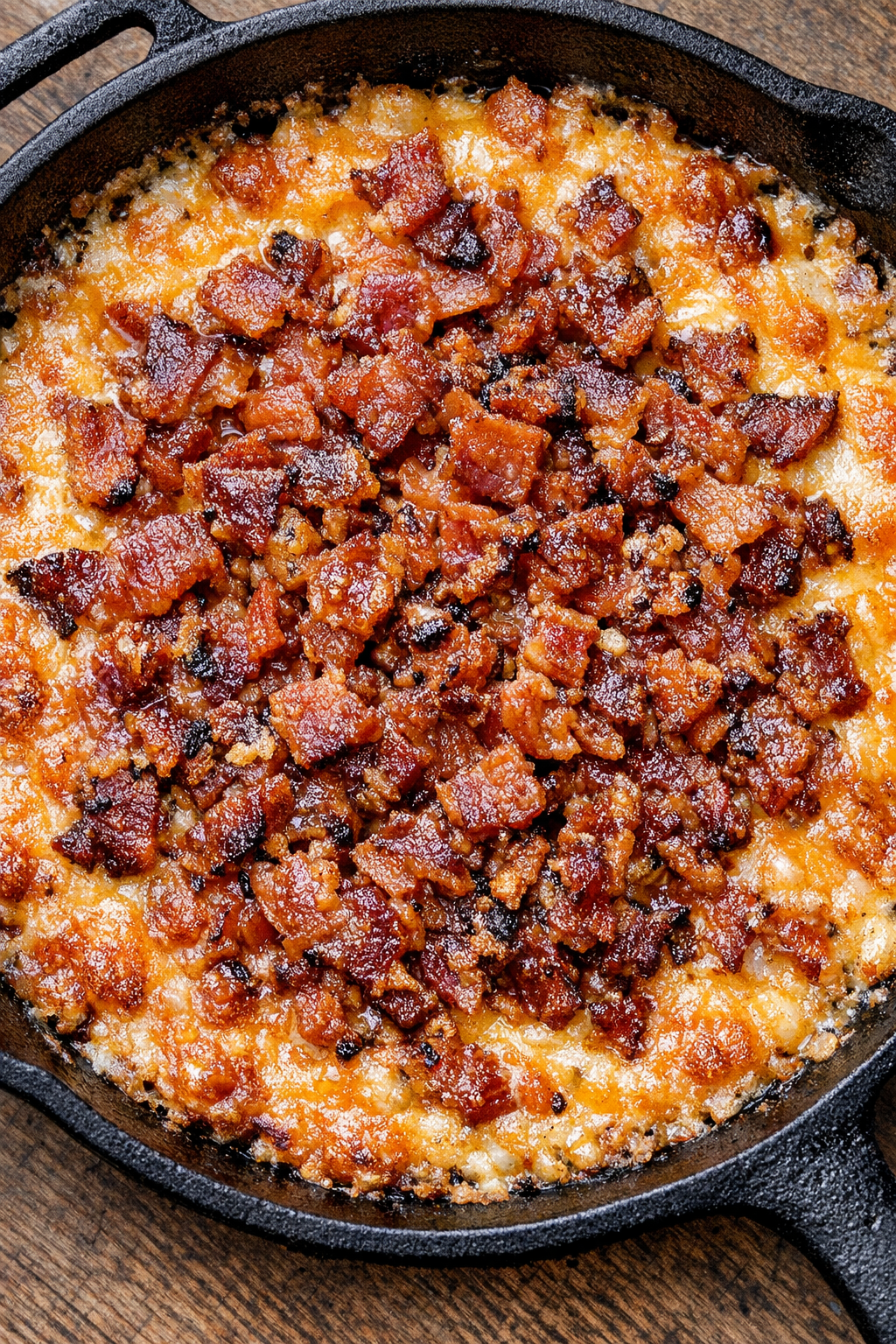 Southern 4-ingredient bacon cheddar dip in a cast iron skillet