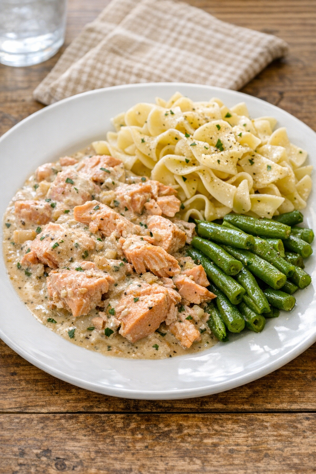 Finished slow cooker pink salmon served on a plate