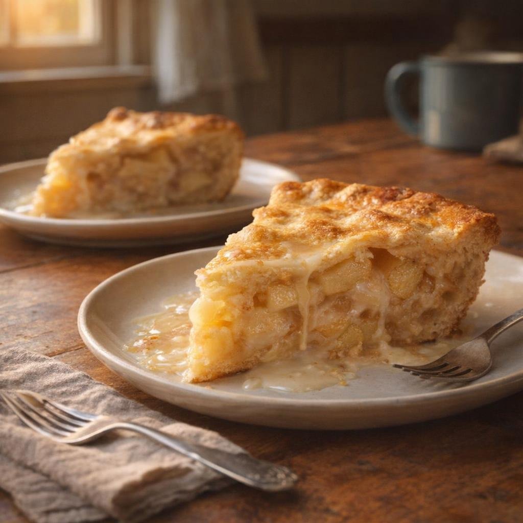 Homemade apple pie served on a simple country table