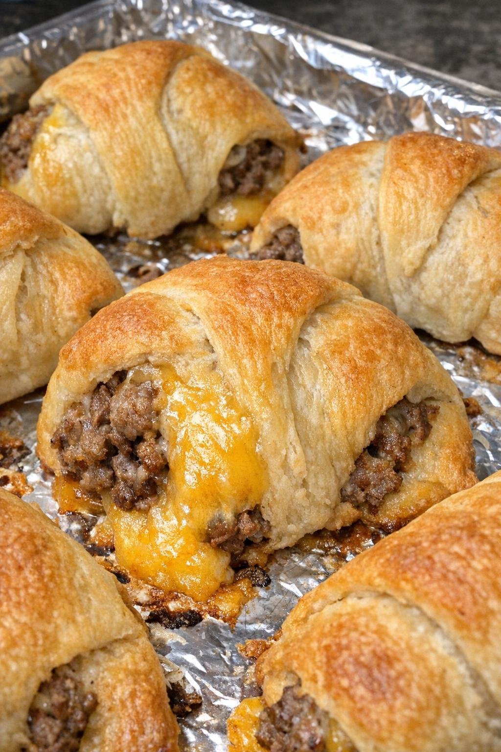 Oven baked beef crescent bundles fresh from the oven