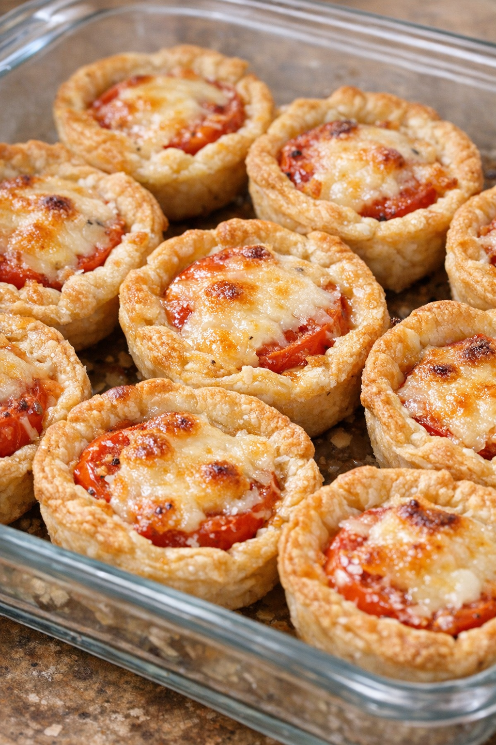 Southern 4-ingredient mini tomato pies fresh from the oven