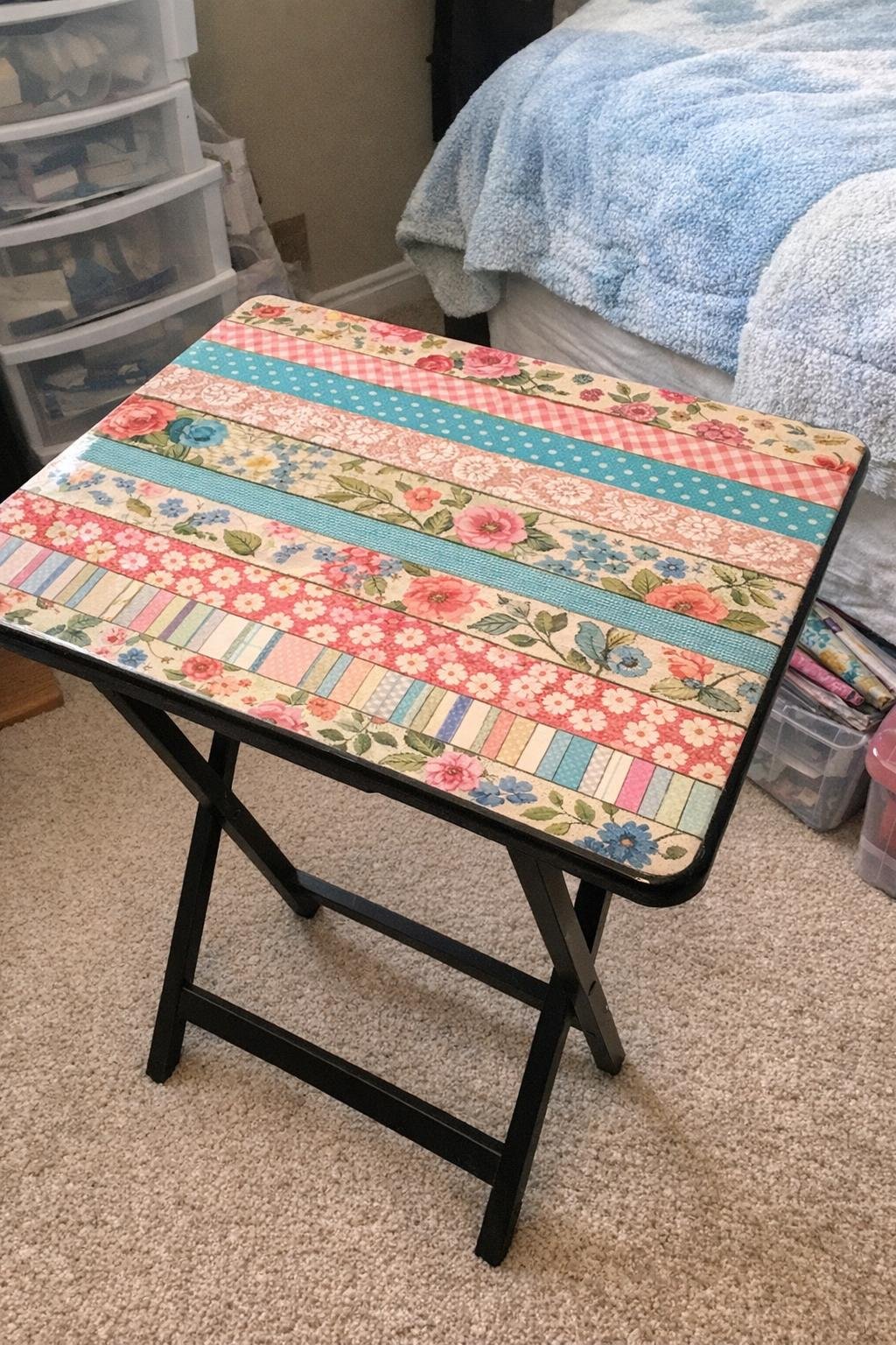 Decoupage paper-strip TV tray table