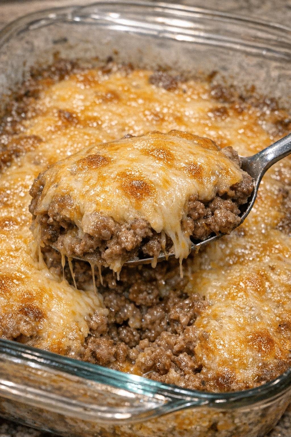 Golden cheesy ground beef bake