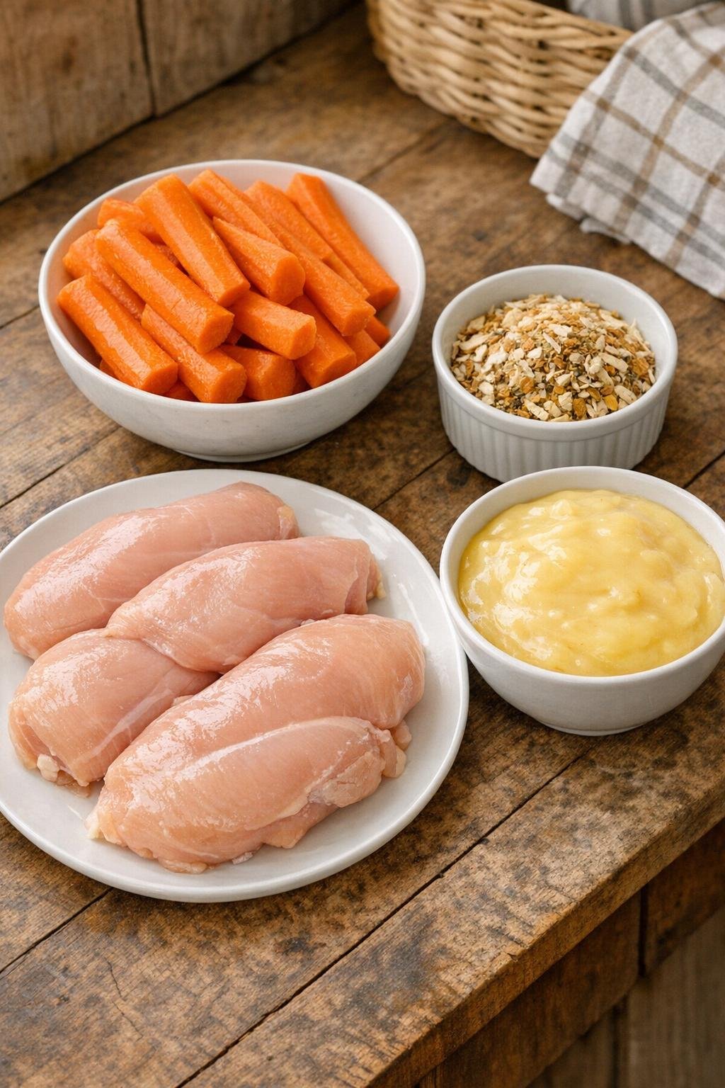 Main ingredients for Amish chicken and carrots