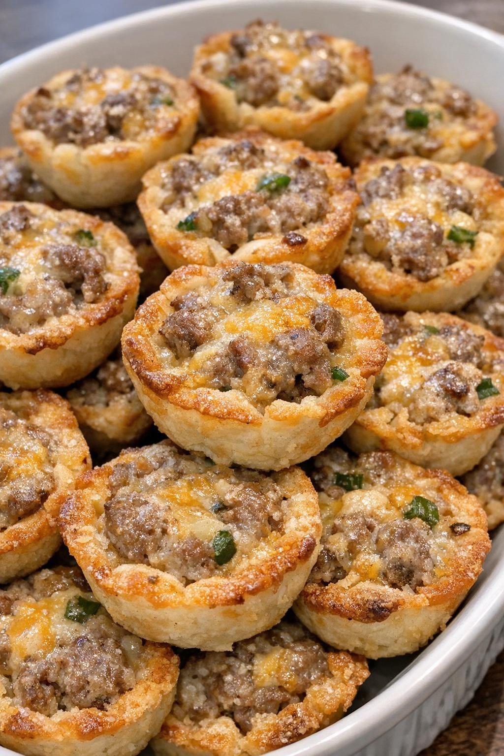 Crunchy appetizer cups with golden edges and savory filling