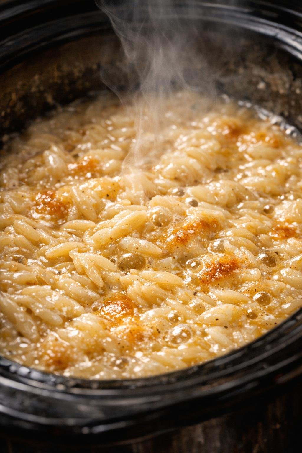 Romige orzo uit de slowcooker, een waar genot voor elke eter.