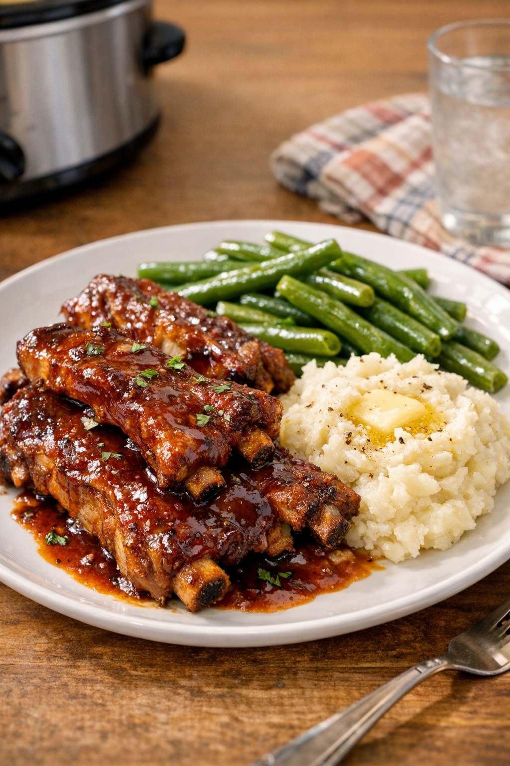 Finished plated vintage pork spareribs