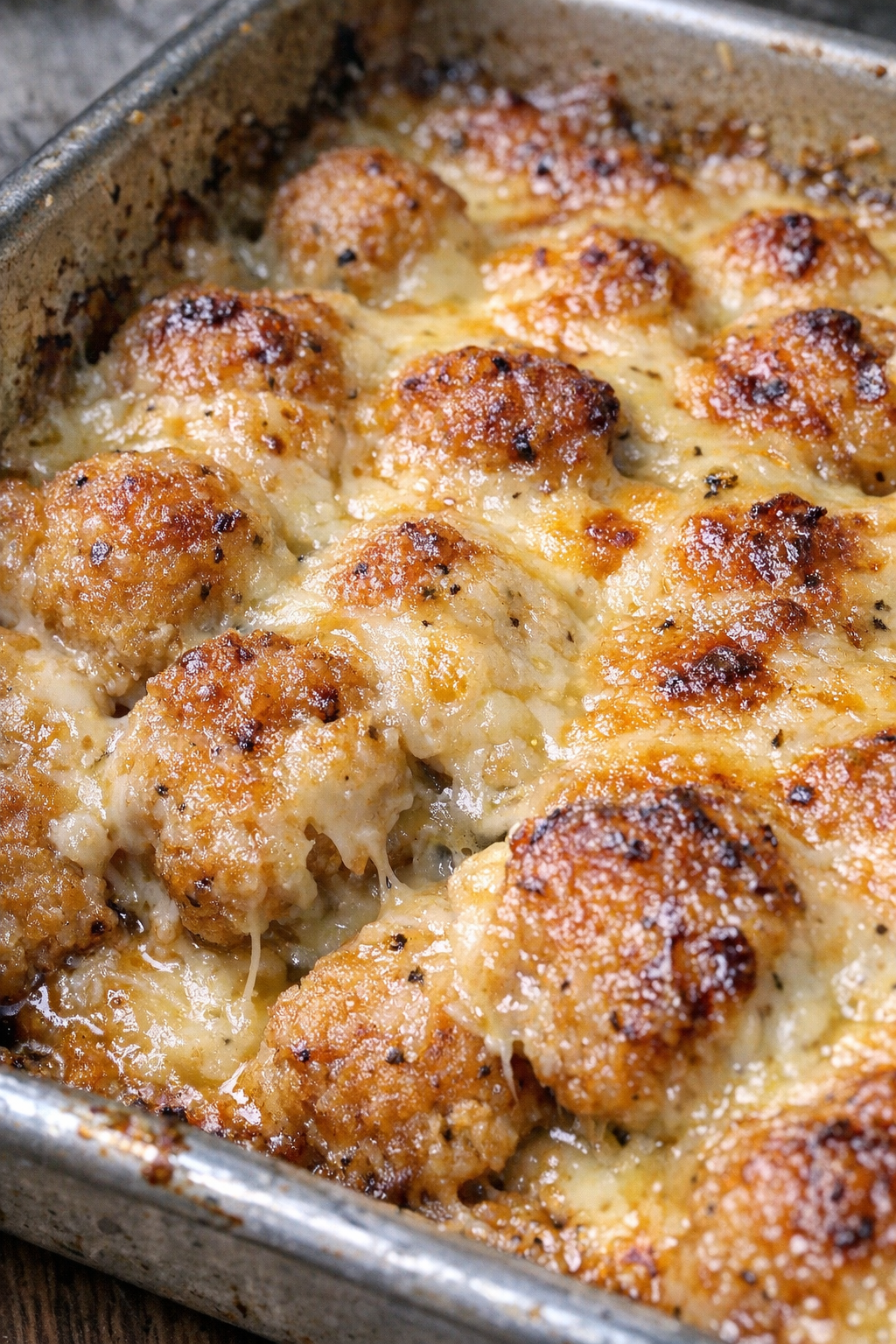 Bubbling chicken bake in a metal baking sheet