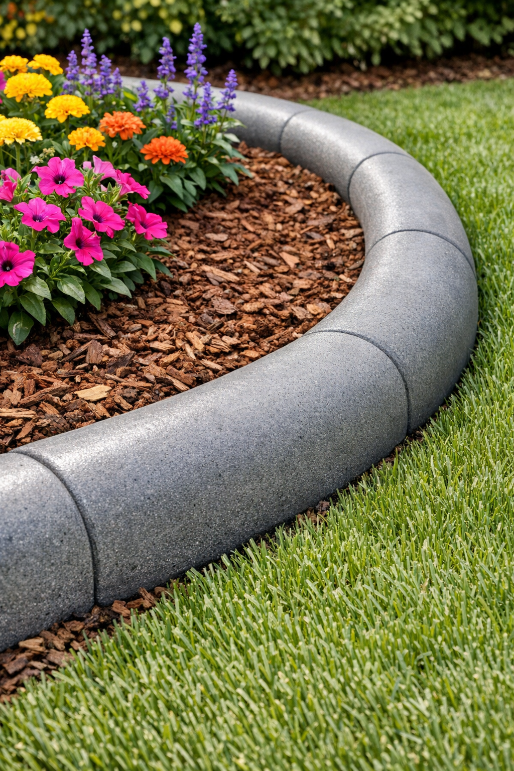 Finished curved cement landscape borders made from pool noodles