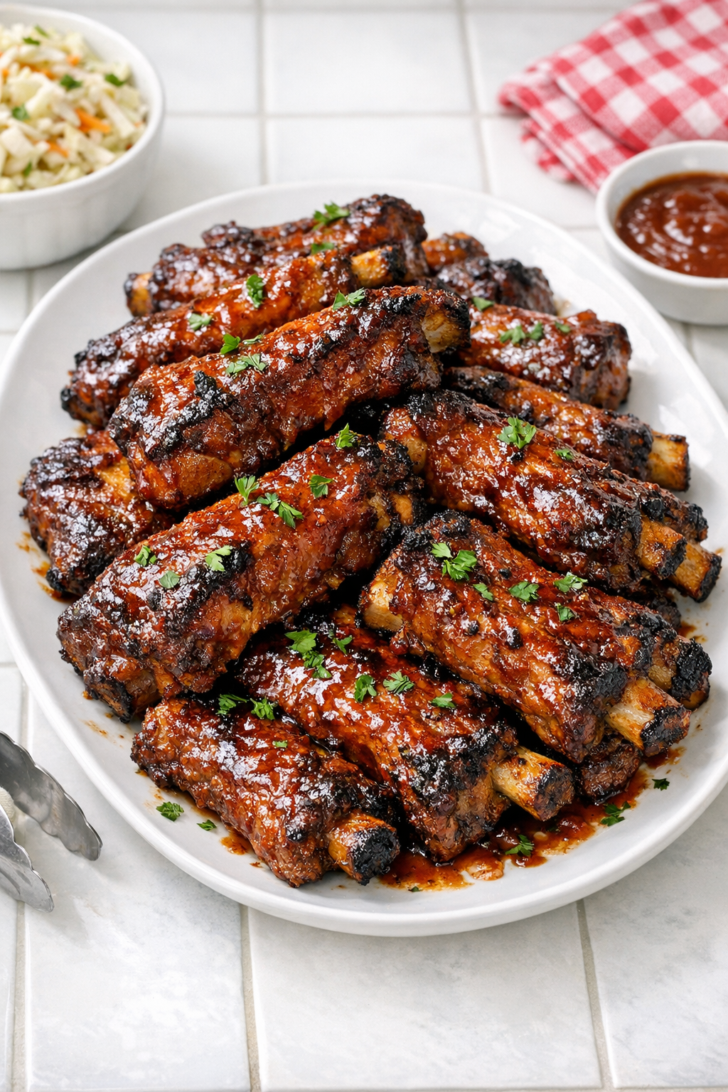 Finished plated watermelon BBQ beef ribs