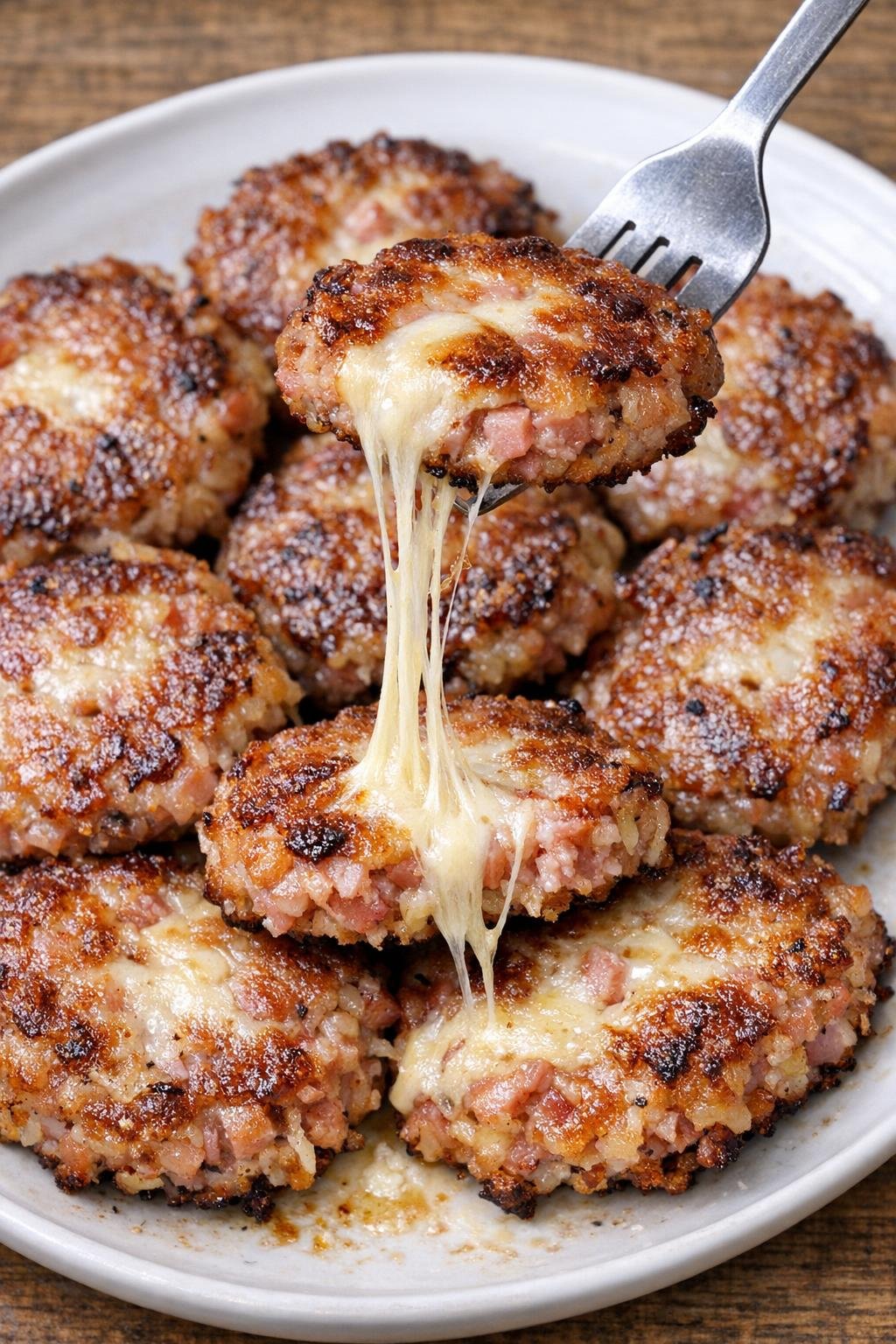 Low carb ham Biltmore patties with melted provolone