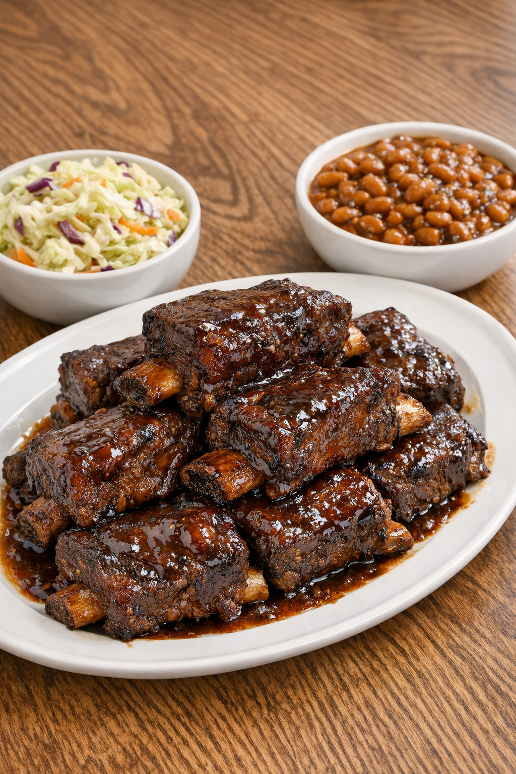 Finished root beer beef short ribs plated with sauce
