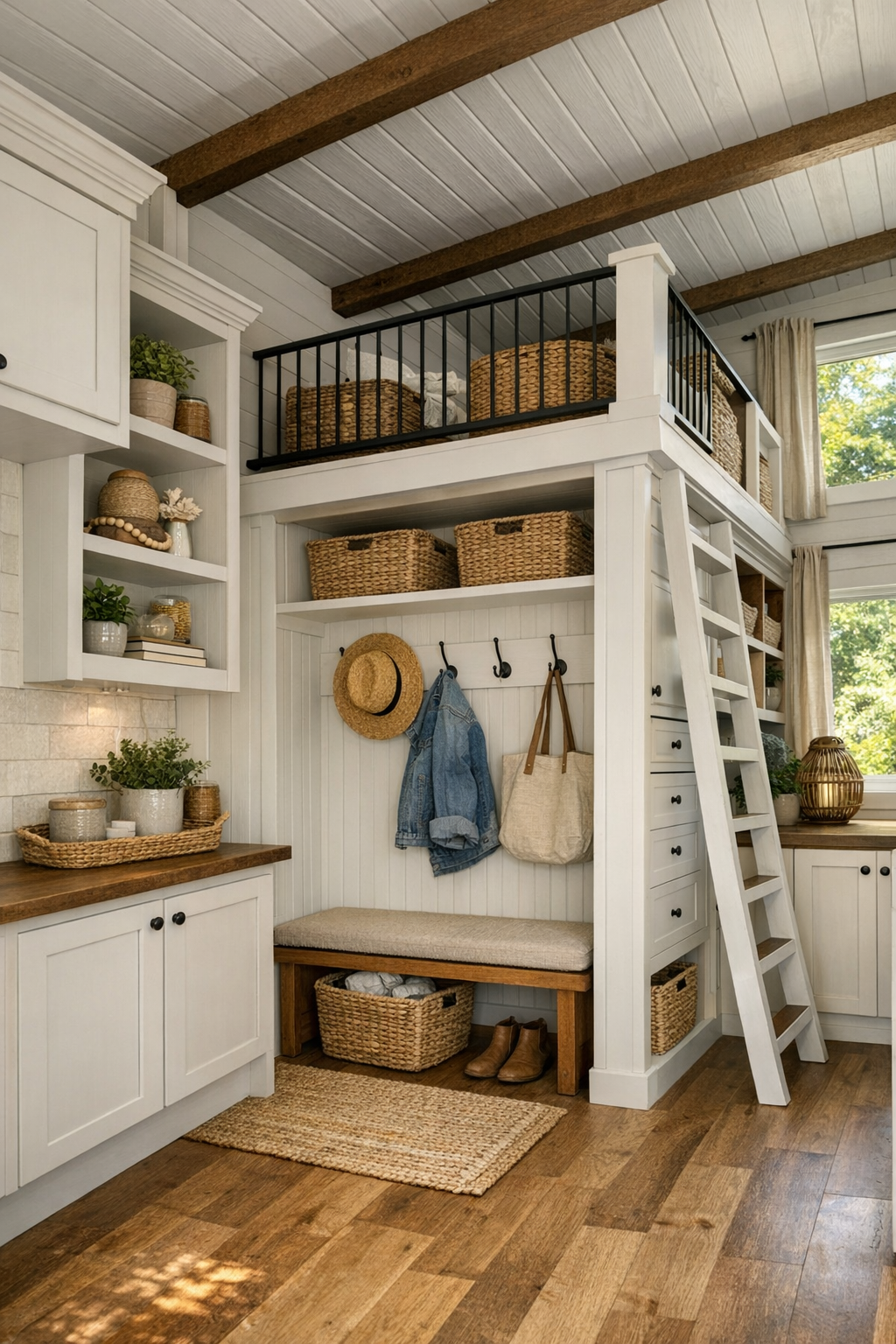 Smart cottage-style secondary space with built-in storage, a small nook, and practical details