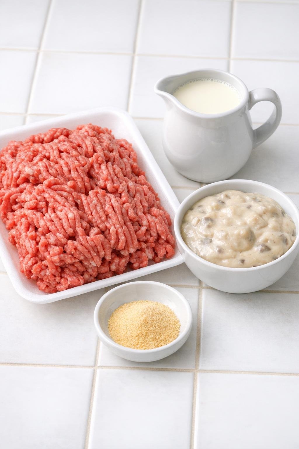 Measured ingredients for creamed beef