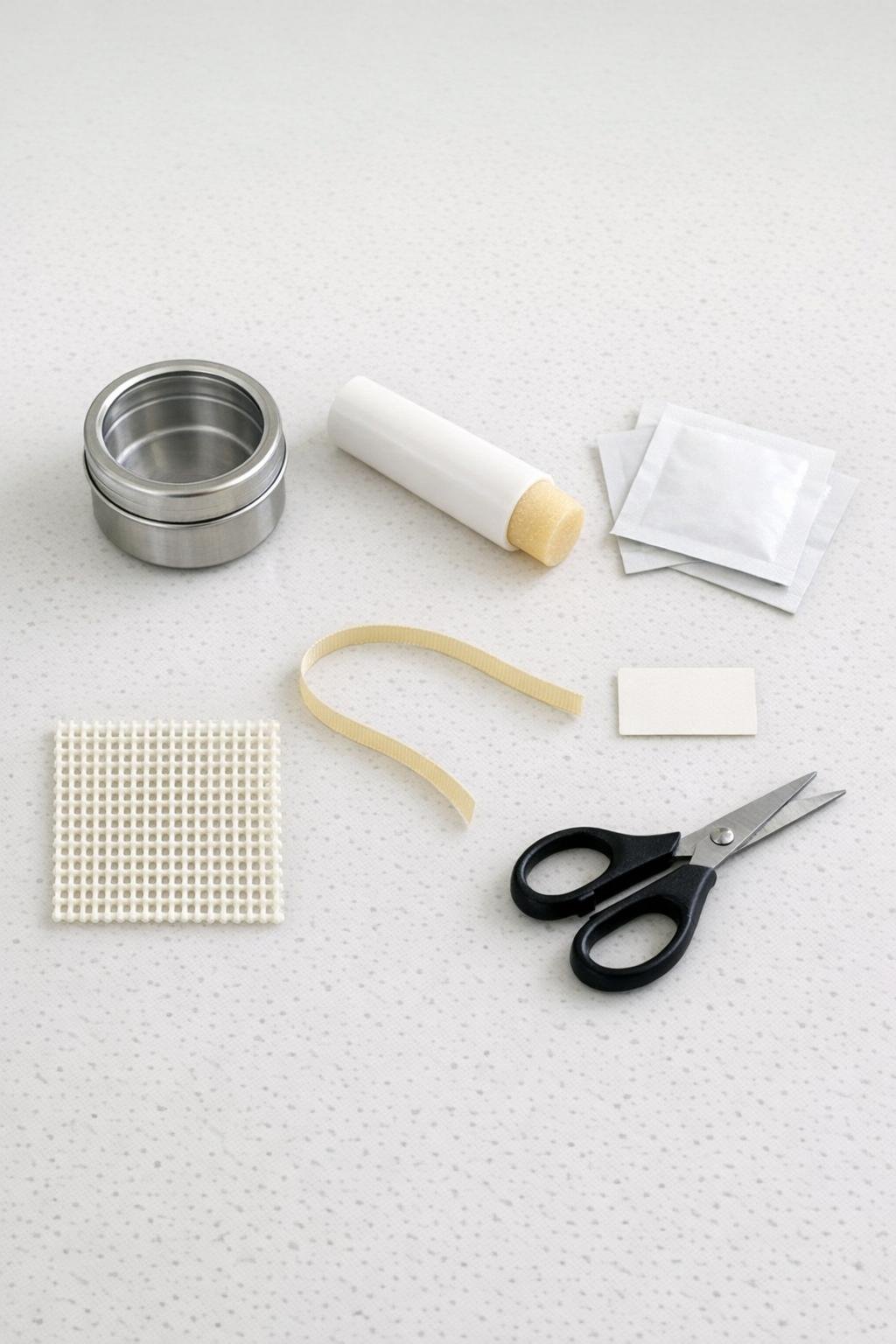 Materials for a magnetic stain stick holder laid out on a countertop