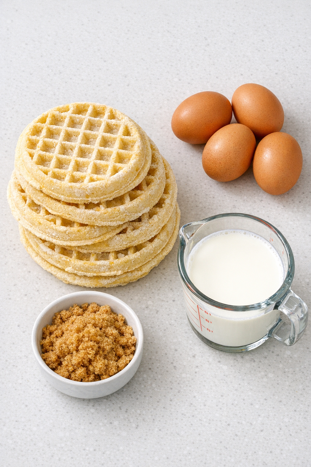 Main ingredients for baked waffle dessert