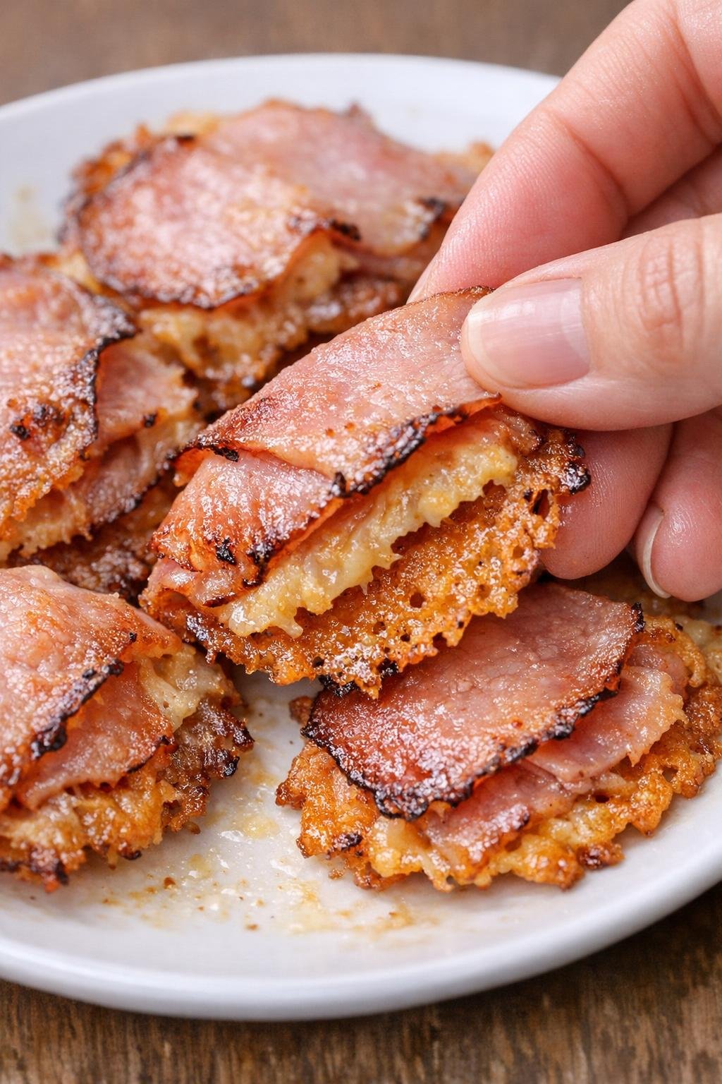 Finished ham Sinclair crisps on a white plate