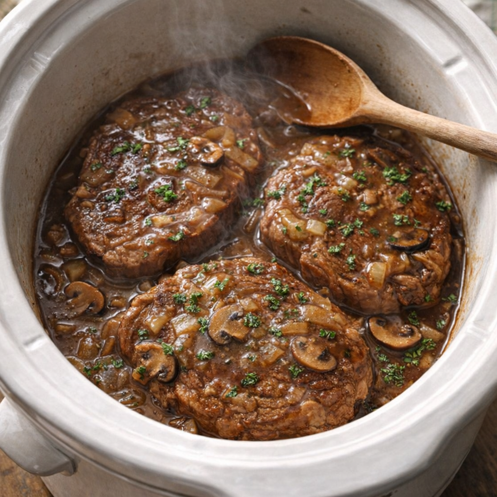 Slow cooker ribeye steaks with rich gravy