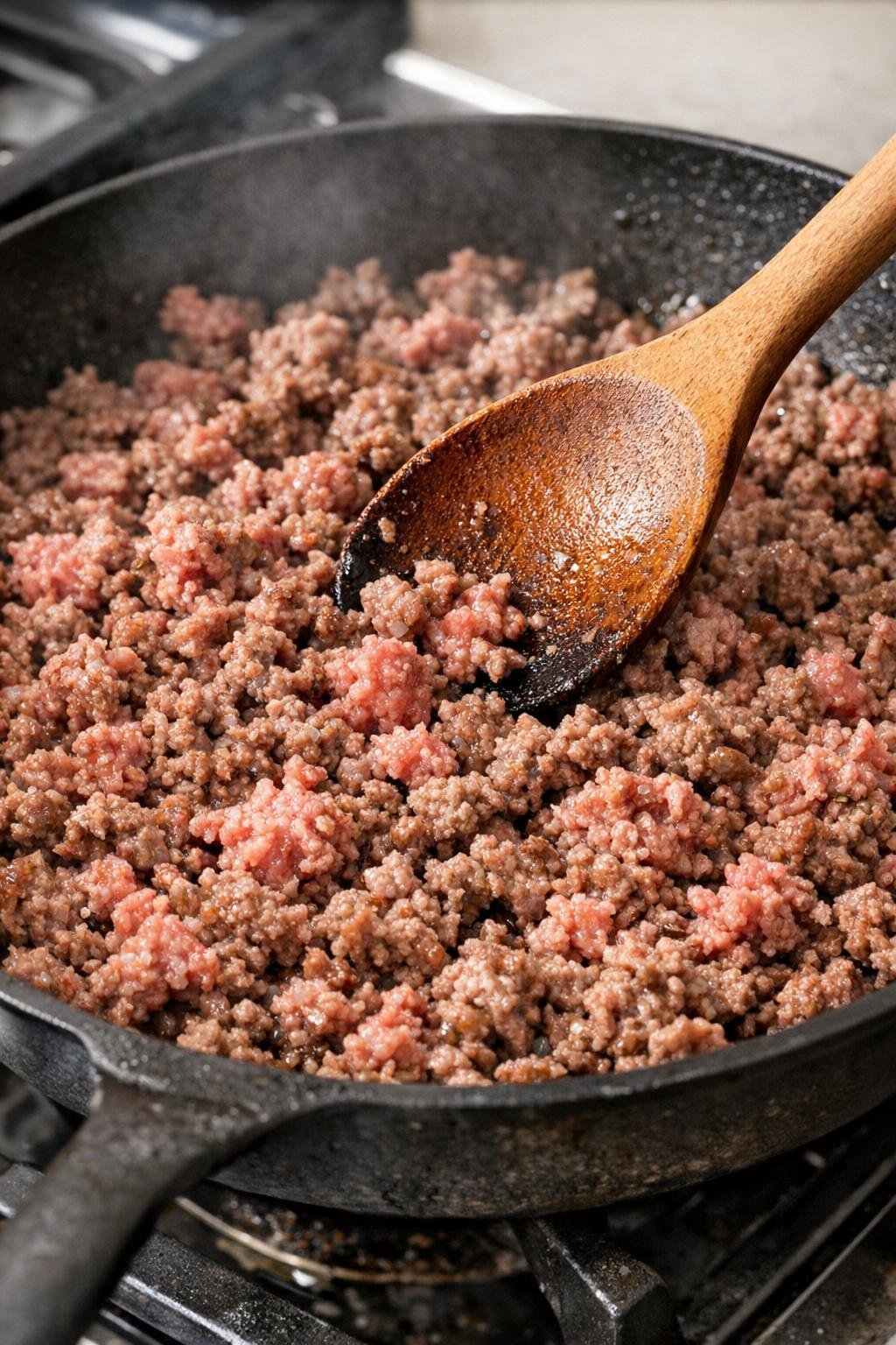 Gehakt bruin bakken in een koekenpan